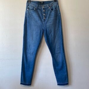 7 For All Mankind High Waist Ankle Skinny Jeans Raw Hem